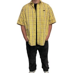 Vintage yellow carhartt short sleeve button up shirt
